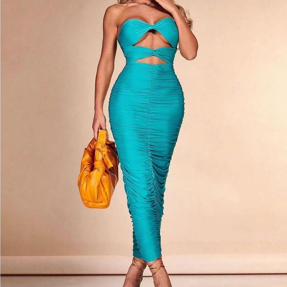 SHEIN Strapless Turquoise Dress